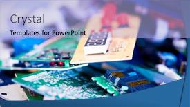  Presentation with electronic recycling - PPT theme enhanced with electronic-devices-waste-ready background and a light blue colored foreground
