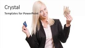  Presentation with business card - Cool new PPT theme with electronic fund transfer - business woman with a credit backdrop and a white colored foreground