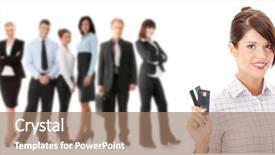  Presentation with electronic card - Presentation with electronic fund transfer - woman with a credit card background and a coral colored foreground