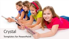  Presentation with smartphones - Beautiful presentation theme featuring electronic game - sisters cousins kid girls backdrop and a lemonade colored foreground