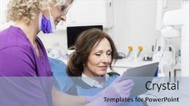  Presentation with report - Presentation theme having electronic health records - assistant showing report to female background and a light blue colored foreground