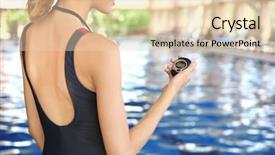  Presentation with swimming pool - Beautiful PPT theme featuring electronic health records - beautiful young coach with stopwatch backdrop and a  colored foreground