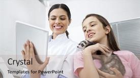  Presentation with using digital tablet - Presentation having electronic health records - doctor using digital tablet while background and a coral colored foreground