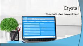  Presentation with electronic health records - Colorful slide deck enhanced with electronic health records - doctor workplace backdrop and a white colored foreground