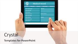  Presentation with electronic health records - Beautiful theme featuring electronic health records - medical tablet in doctor hands backdrop and a sky blue colored foreground