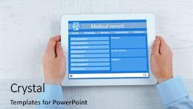  Presentation with electronic health records - Theme with electronic health records - medical tablet in doctor hands background and a light blue colored foreground