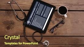  Presentation with electronic health records - Theme enhanced with electronic health records - medical tablet with stethoscope background and a tawny brown colored foreground