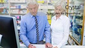  Presentation with electronic health records - Slide deck having electronic health records - pharmacist writing prescriptions for medicines background and a mint green colored foreground