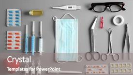  Presentation with injection - Amazing theme having electronic injection - doctor table with medical items backdrop and a gray colored foreground