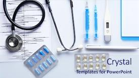  Presentation with injection - Cool new slides with electronic injection - doctor table with medical items backdrop and a sky blue colored foreground