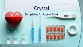  Presentation with medical pills - Cool new slides with electronic injection - doctor table with medical items backdrop and a sky blue colored foreground
