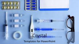  Presentation with injection - Cool new PPT theme with electronic injection - doctor table with medical items backdrop and a light blue colored foreground