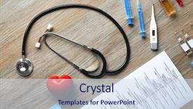  Presentation with medicines - Audience pleasing PPT theme consisting of electronic injection - doctor table with medicines backdrop and a sky blue colored foreground