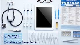  Presentation with medicines - Slide deck with electronic injection - doctor table with medicines background and a sky blue colored foreground