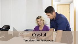  Presentation with computers - Slide deck enhanced with electronic journal - dentists using computers at reception background and a coral colored foreground