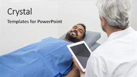  Presentation with using digital tablet - Theme enhanced with electronic journal - patient on bed looking background and a white colored foreground
