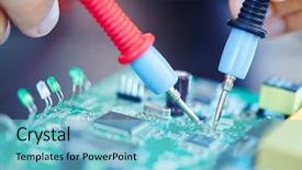  Presentation with electronic components - Audience pleasing PPT theme consisting of electronic laboratory backdrop and a light blue colored foreground