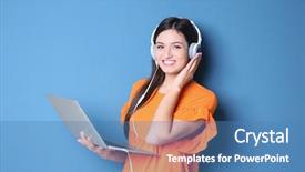  Presentation with electronic library - Theme featuring electronic library - woman listening to audiobook background and a teal colored foreground