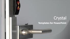  Presentation with electronic security - PPT theme enhanced with electronic lock on a door background and a gray colored foreground