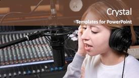  Presentation with broadcasting - Amazing PPT layouts having electronic mass media - female radio host broadcasting backdrop and a tawny brown colored foreground