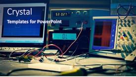  Presentation with electronic - Presentation design featuring electronic-measuring-instruments-in-hitech background and a navy blue colored foreground