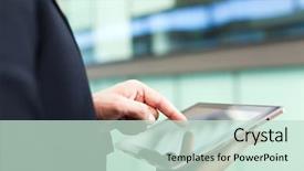  Presentation with electronic - PPT theme with electronic media - business man working background and a soft green colored foreground