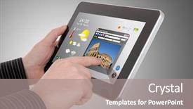  Presentation with search button searching information online - Amazing slide set having electronic media - businessman searching a tourism information backdrop and a gray colored foreground