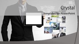  Presentation with touch screen - Audience pleasing presentation design consisting of electronic media - touch screen touch- tablet backdrop and a light gray colored foreground