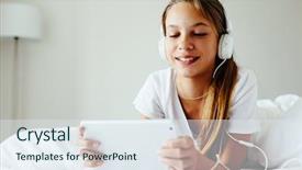  Presentation with social networks - Amazing PPT theme having bed listening to music backdrop and a sky blue colored foreground