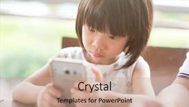  Presentation with smart light - Slides enhanced with asian child playing smart phone at cafe natural light outdoor lifestyle background and a coral colored foreground