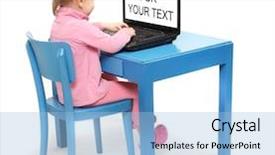  Presentation with school desk - Amazing slide deck having type writer - little scholar in a school backdrop and a light blue colored foreground