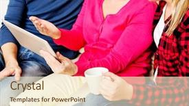  Presentation with ipad - Beautiful PPT theme featuring child ipad - young couple with old woman backdrop and a lemonade colored foreground