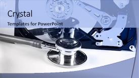  Presentation with electronic medical records - Colorful PPT theme enhanced with electronic medical records - computer hard drive backdrop and a light blue colored foreground