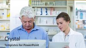  Presentation with pharmacy tablet - Slide deck featuring electronic medical records - pharmacists using digital tablet background and a light blue colored foreground