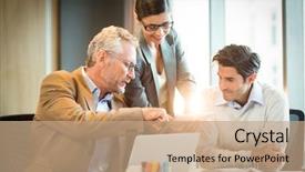  Presentation with digital - PPT theme with electronic meeting - business people discussing over digital background and a coral colored foreground