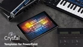  Presentation with electronic music - Theme having electronic-music-instruments-microphone-piano background and a dark gray colored foreground