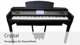  Presentation with electronic - Slides having electronic musical instruments - synthesizer under the white background background and a white colored foreground