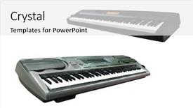  Presentation with background - Beautiful presentation design featuring electronic musical instruments - synthesizer under the white background backdrop and a white colored foreground