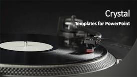  Presentation with vinyl record - Audience pleasing theme consisting of electronic musical instruments - turntable playing vinyl close up backdrop and a black colored foreground