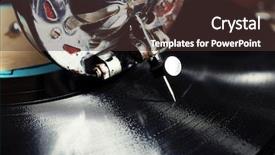  Presentation with record player - Amazing slide set having electronic musical instruments - vintage turntable vinyl record player backdrop and a tawny brown colored foreground