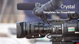  Presentation with video production - Amazing PPT theme having electronic news gathering video camera backdrop and a gray colored foreground