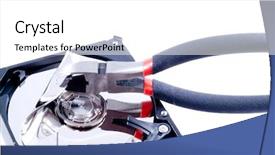  Presentation with hard disk drive - PPT theme with electronic nose - close up view background and a  colored foreground