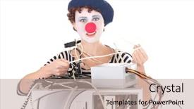  Presentation with makeup brushes and make up - Slides enhanced with electronic nose - woman with clown makeup having background and a  colored foreground