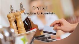  Presentation with holding hands - Audience pleasing presentation design consisting of electronic payment - close-up image of cashier male backdrop and a coral colored foreground