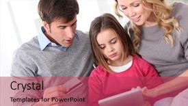  Presentation with family shopping - PPT theme featuring electronic payment - family doing online shopping background and a red colored foreground