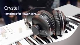  Presentation with microphone and synthesizer on concert - Slides enhanced with electronic piano - synthesizer and headphones background and a wine colored foreground