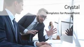  Presentation with discussion - Slide deck having electronic plans - colleagues in discussion background and a white colored foreground