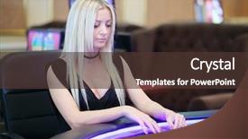  Presentation with young sing woman singing young - Beautiful slides featuring electronic poker table in casino backdrop and a tawny brown colored foreground