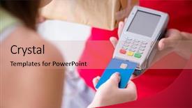  Presentation with pos - Colorful slide set enhanced with electronic signature - parcel delivery being paid backdrop and a  colored foreground