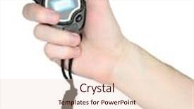  Presentation with timer - Audience pleasing theme consisting of electronic sport timer in hand isolated on white backdrop and a lemonade colored foreground